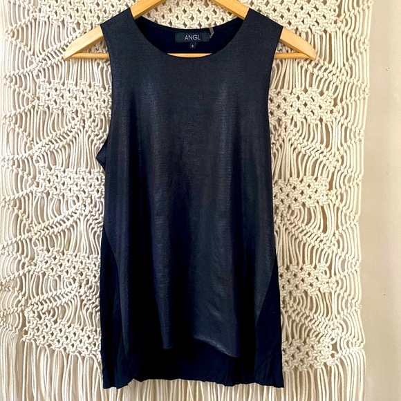 ANGL black faux leather tank top sz small - Picture 1 of 6